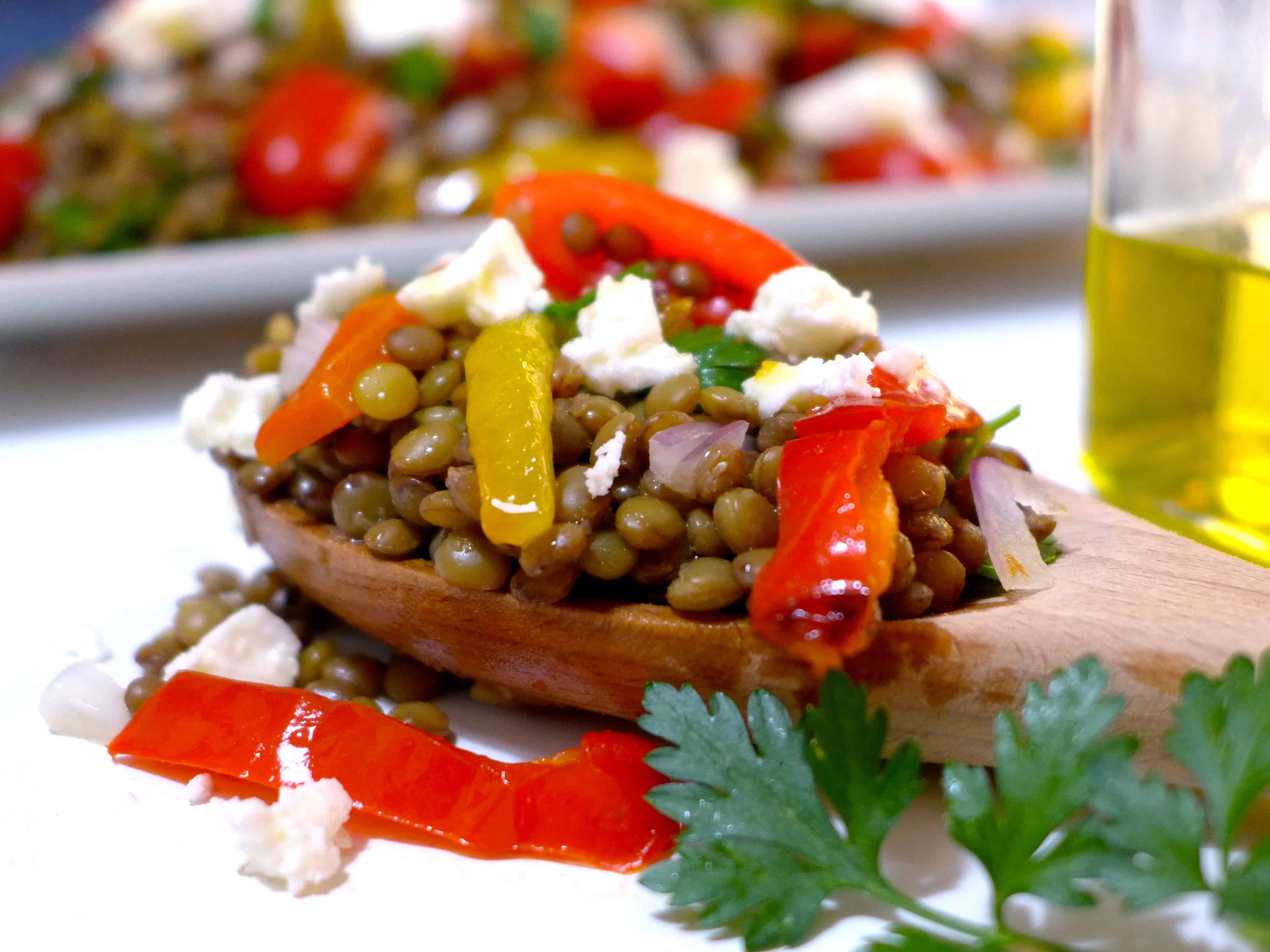 Delicious Greek Lentil Salad Recipe with Feta cheese (Fakes Salata