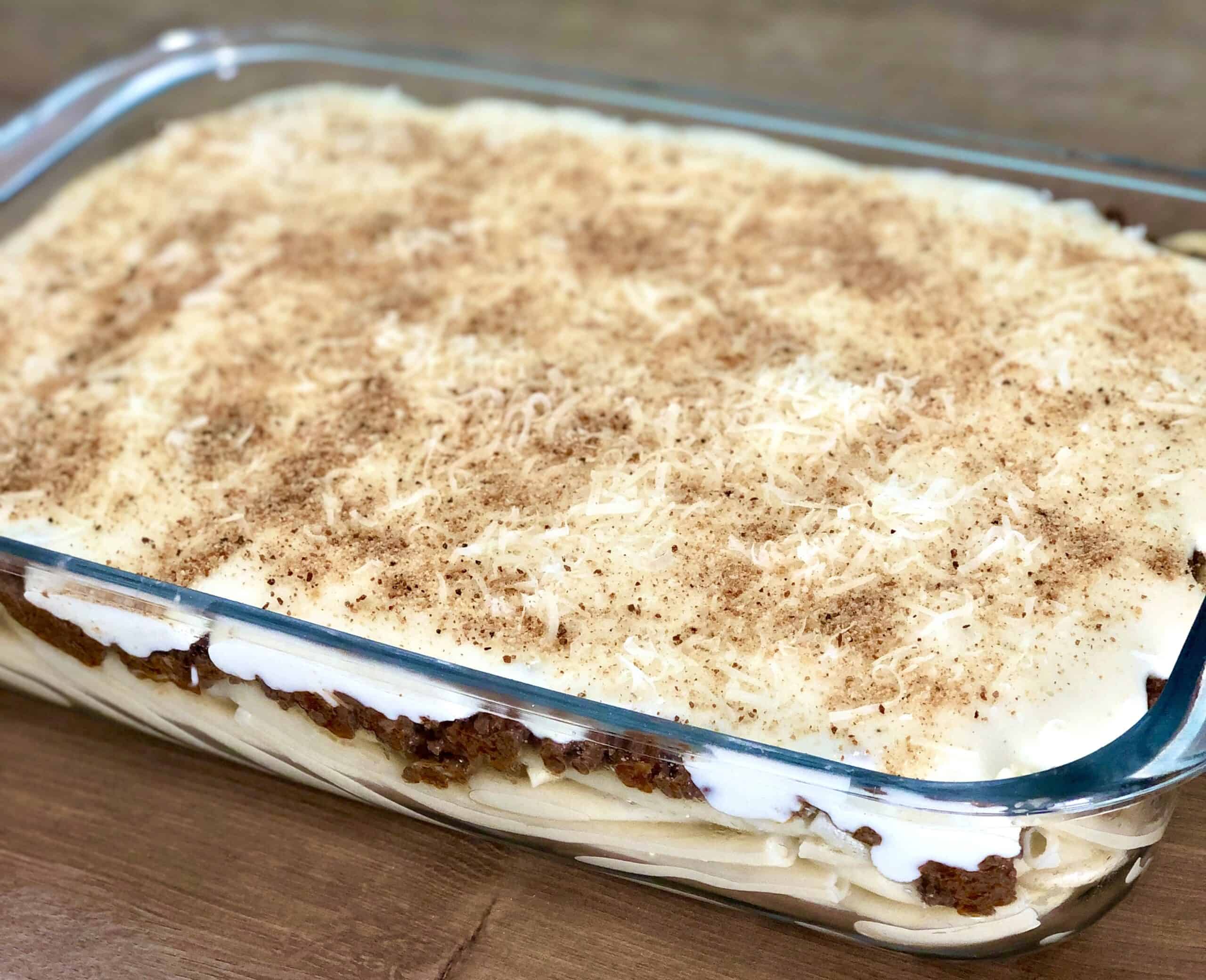 Greek Pastitsio ready to bake