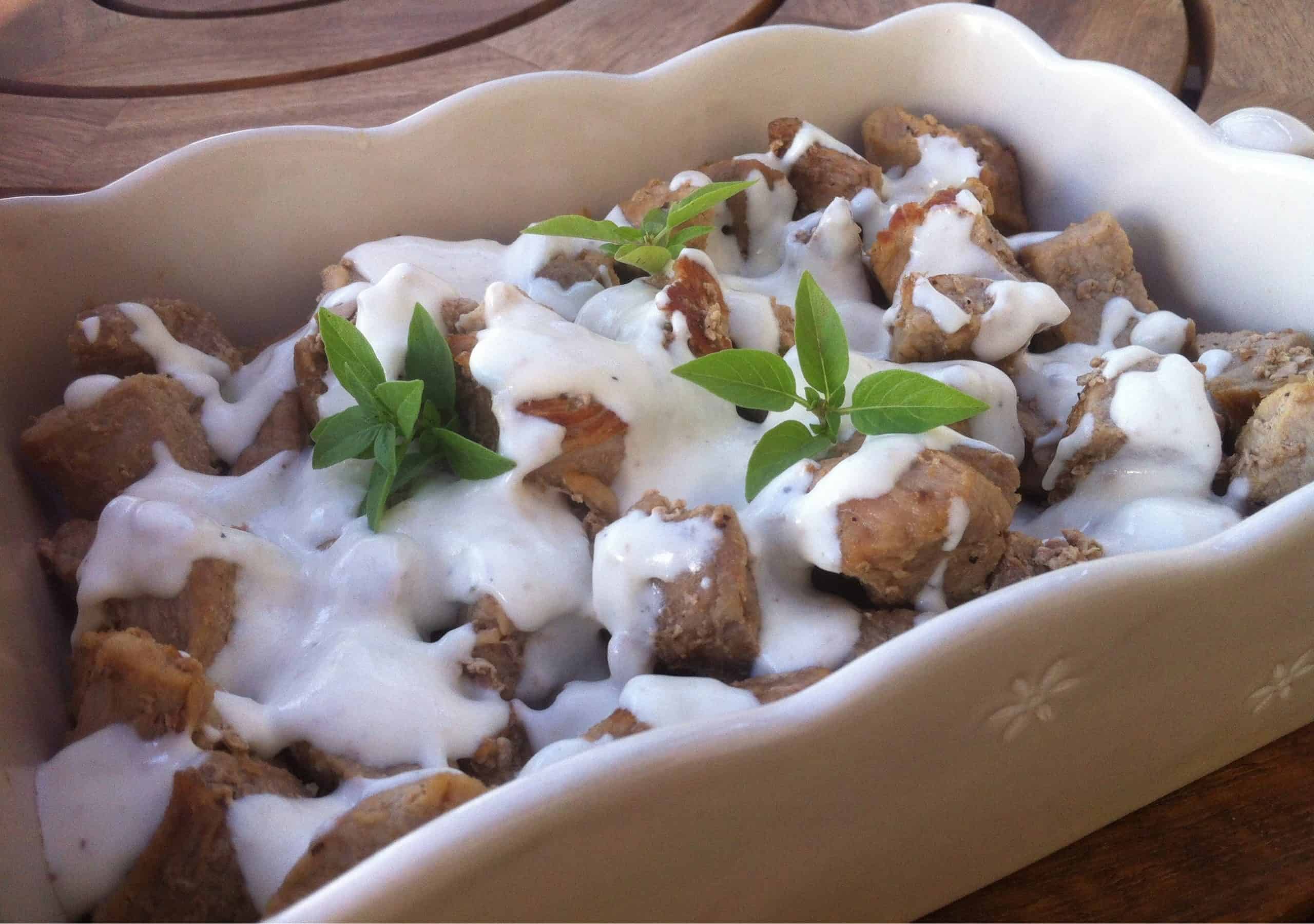 Pork bites with Greek Yogurt sauce My Greek Dish