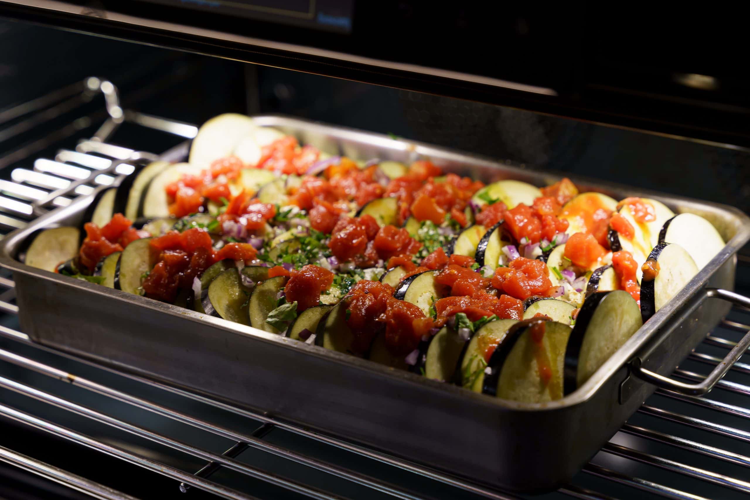 Briam in the oven (Greek mixed Roasted Vegetables)