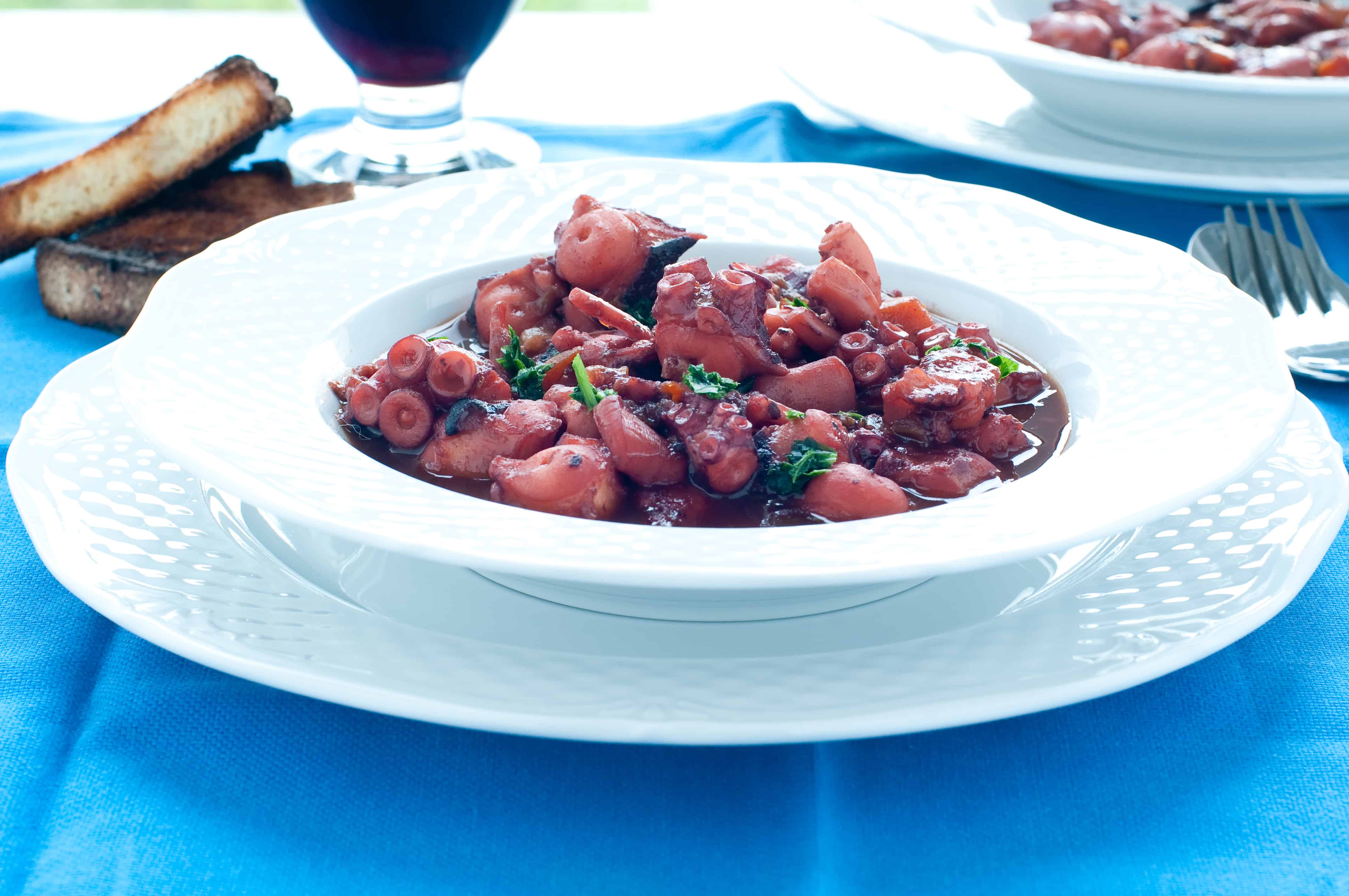 Greek Octopus and onion stew (Octopus stifado)