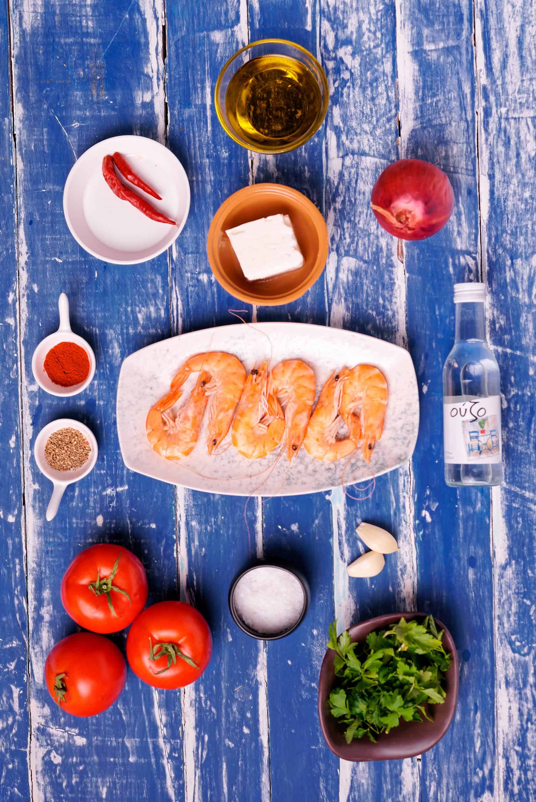 Greek Shrimp Saganaki recipe with Feta cheese (Garides Saganaki) - Ingredients