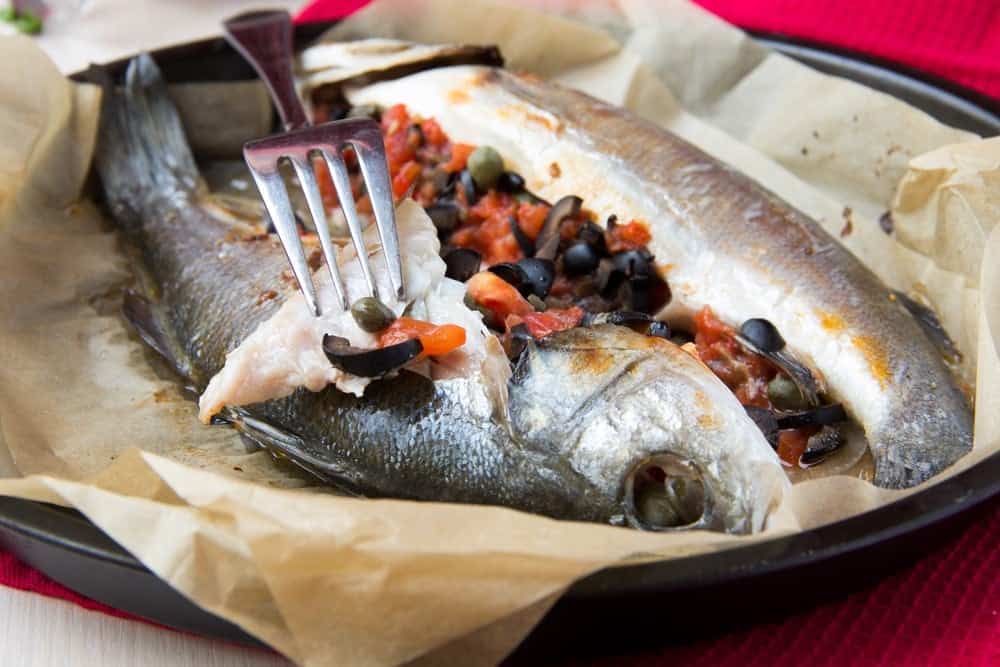 Mediterranean baked Stuffed Sea Bass recipe