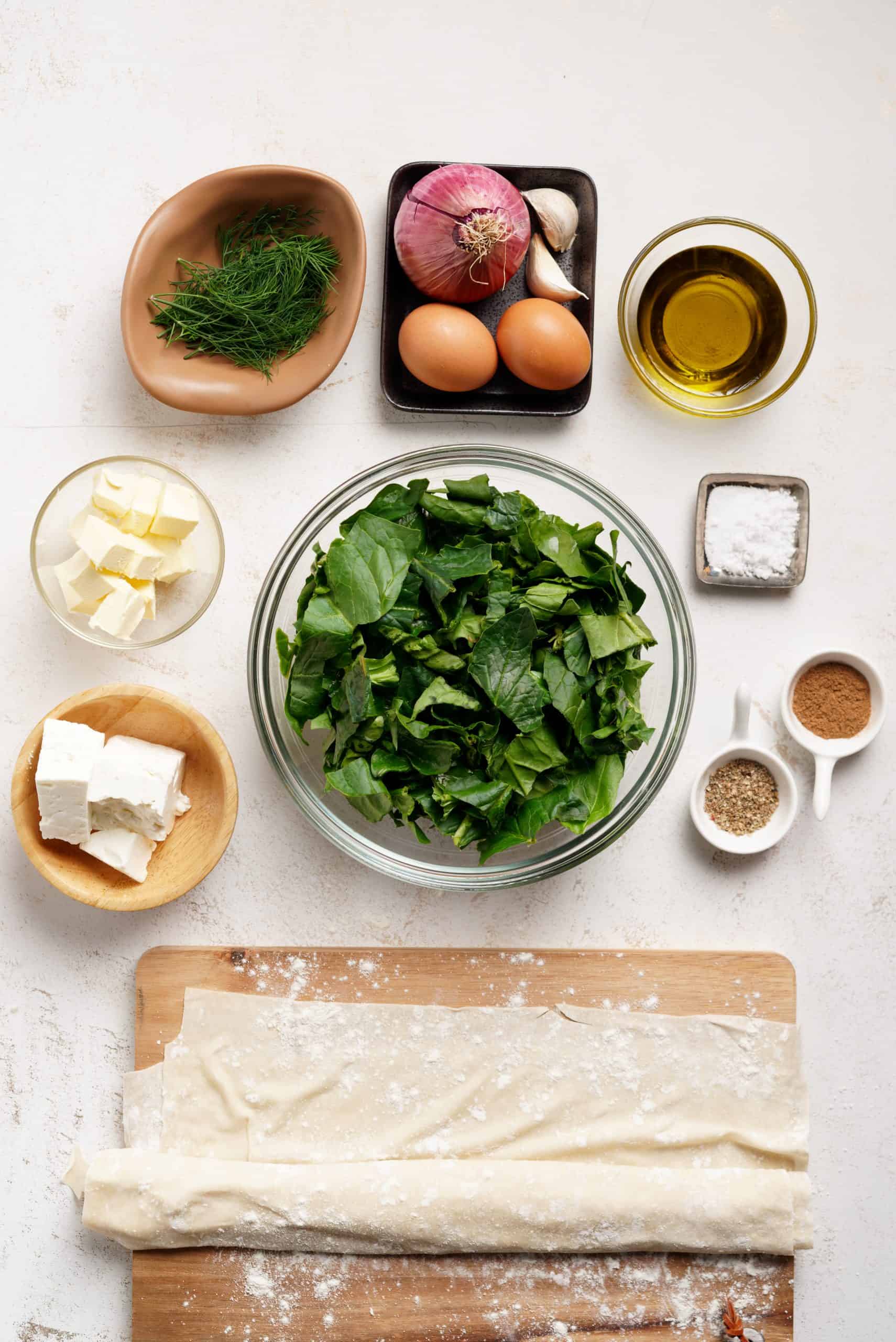 Mini Spanakopita Triangles Recipe (Spanakopitakia - Greek spinach triangles) ingredients