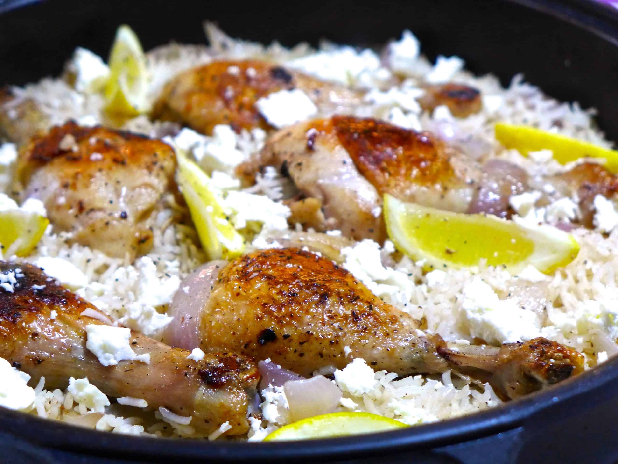 Lemony Greek Rice Pilaf (Pilafi) Recipe with Chicken legs
