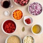 Ingredients for Greek Lamb stew with Orzo pasta (Lamb Giouvetsi)