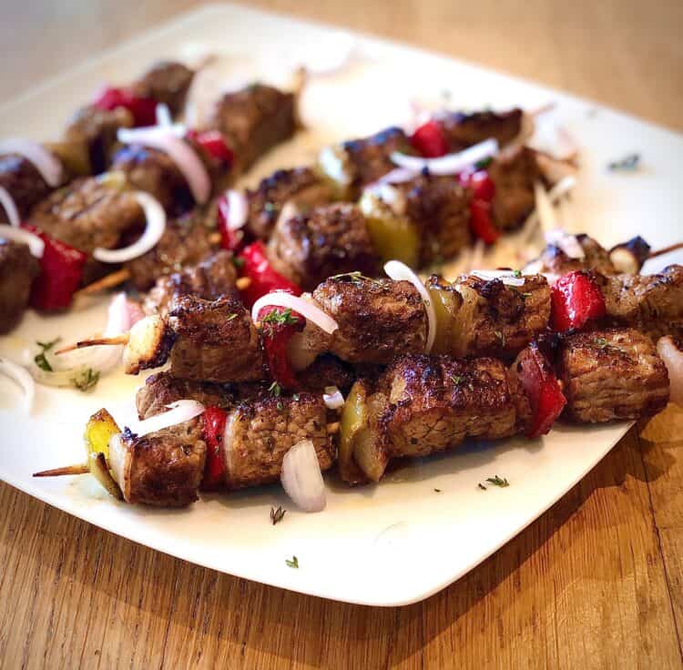 Marinated Greek Beef Souvlaki Skewers (Beef Kabobs) recipe