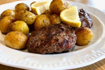 Greek Bifteki (baked beef patties) with potatoes