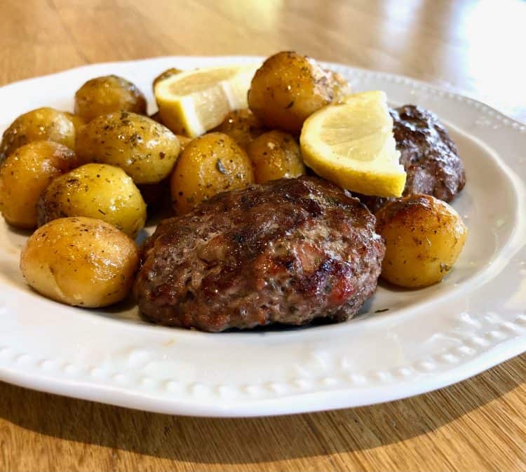 Greek Bifteki (baked beef patties) with potatoes