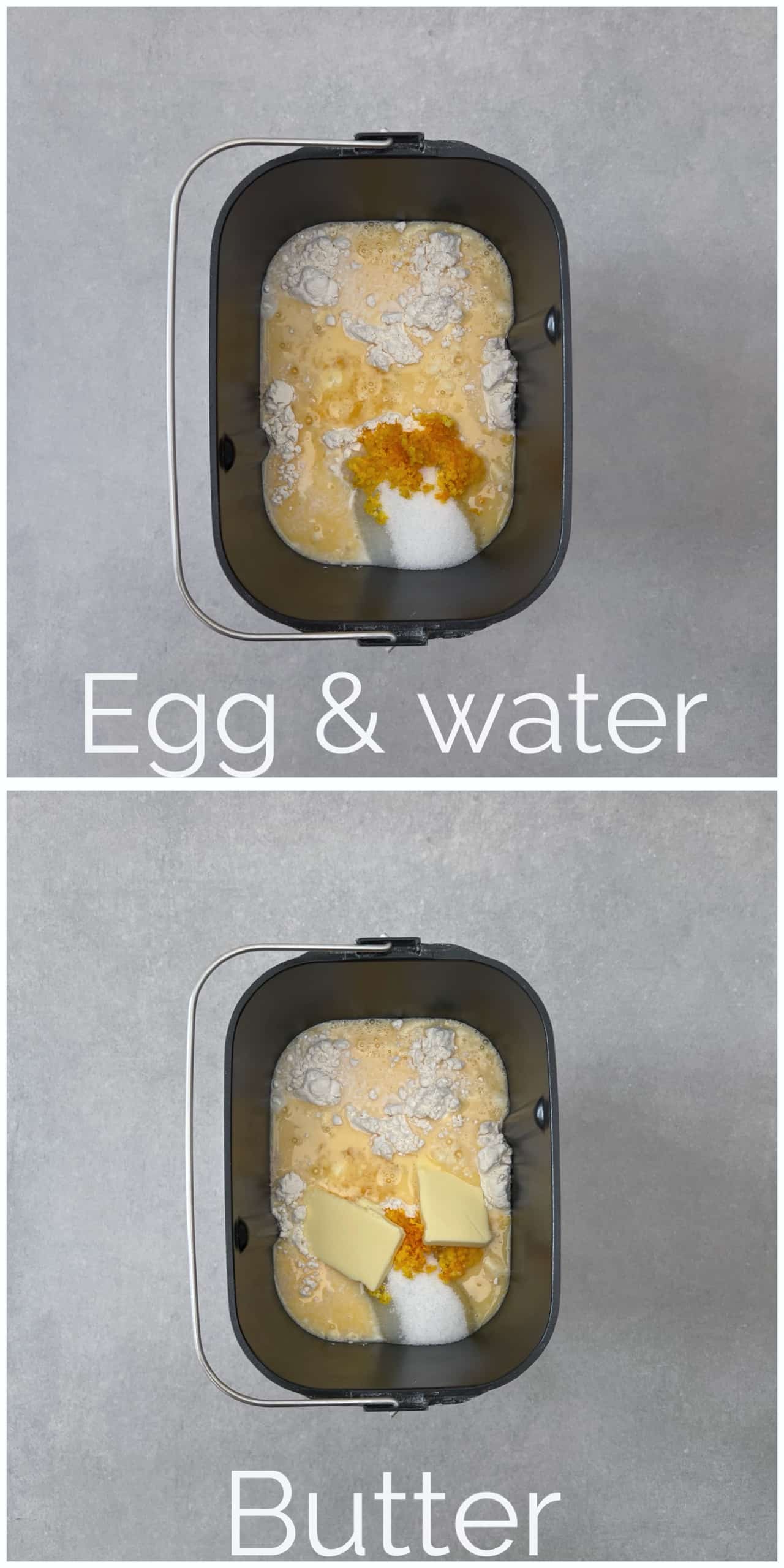 Easy Tsoureki in bread machine - Egg water and butter